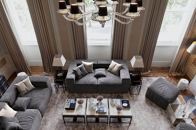 Серый диван в интерьере-31, Современный диван Фри с пуфом в классическом интерьере